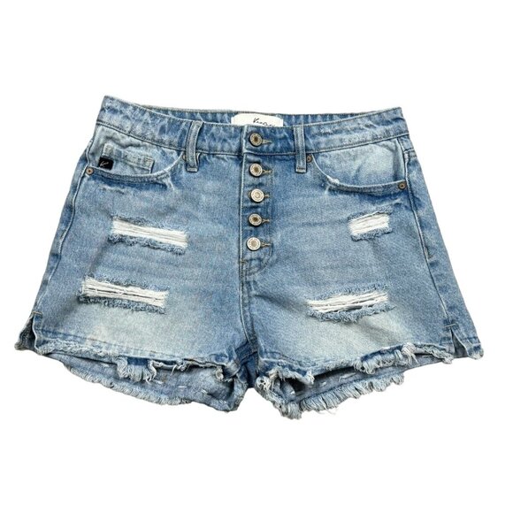 KanCan Pants - KanCan Denim Distressed Shorts Womens Size S Blue Light Wash Button Fly Mid Rise